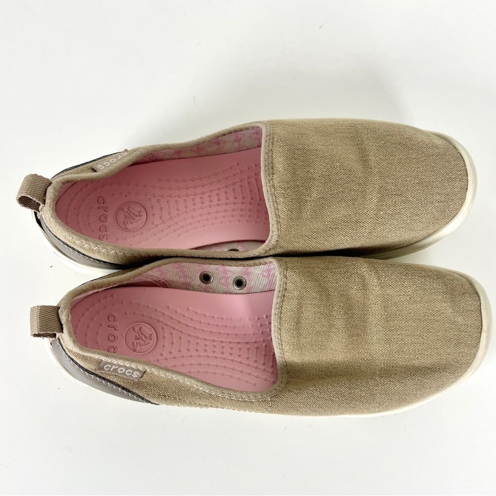 Crocs Canvas Tan Loafers Shoes - Picture 6 of 8